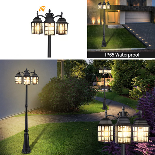 Canora Grey Fidencio Black 3 Light 76.7'' H Hardwired Lamp Post (Full